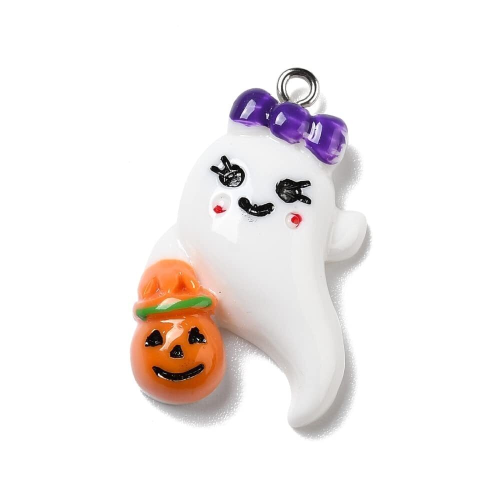 9849 30Pcs Halloween Opaque Ghost Pumpkin Resin Charm Pendants